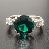Created Emerald Ring made in 925 Sterling Silver with Round Created Green Emerald in Prong setting, May Birthstone gift idea, symbolizes, ideal for everyday wear and perfect for birthday gifting and special occasions.