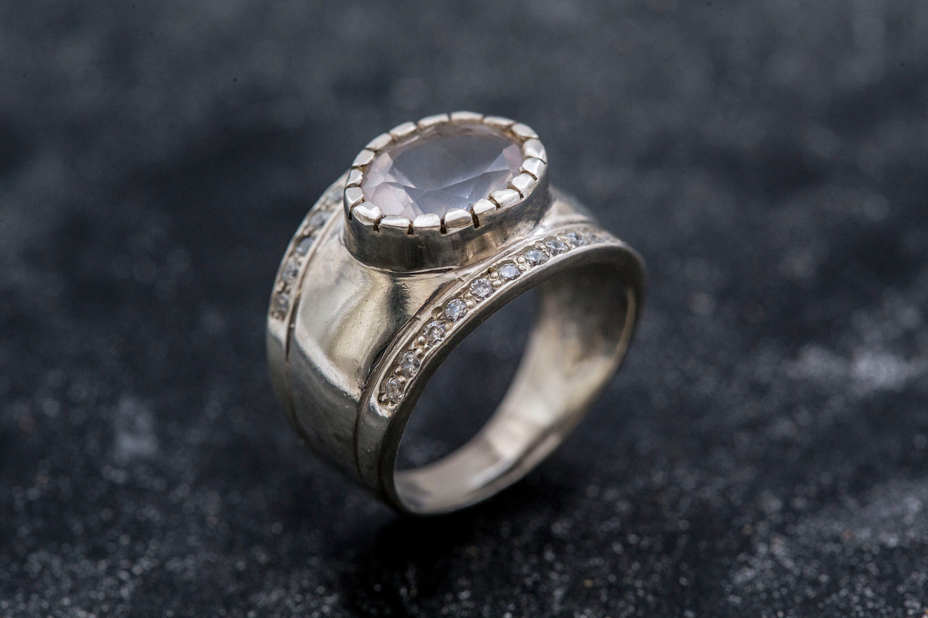 Bezel Ring, Rose Quartz Ring, Natural Rose Quartz, Pink Ring, Quartz Ring, Wide Band Ring, January Birthstone, Silver Ring, Rose Quartz