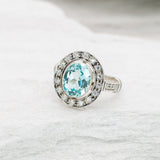 Blue Victorian Ring - Vintage Aquamarine Ring, Blue Oval Ring