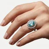 Blue Victorian Ring - Vintage Aquamarine Ring, Blue Oval Ring