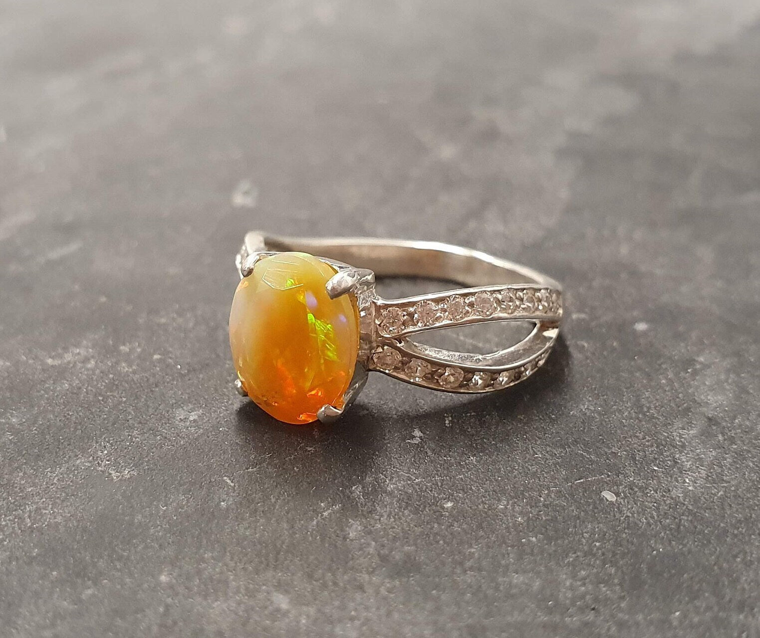 Fire Opal Ring, Natural Opal Ring, Antique Ring, October Birthstone, Solitaire Ring, Yellow Opal Ring, Proposal Ring, Sterling Silver Ring