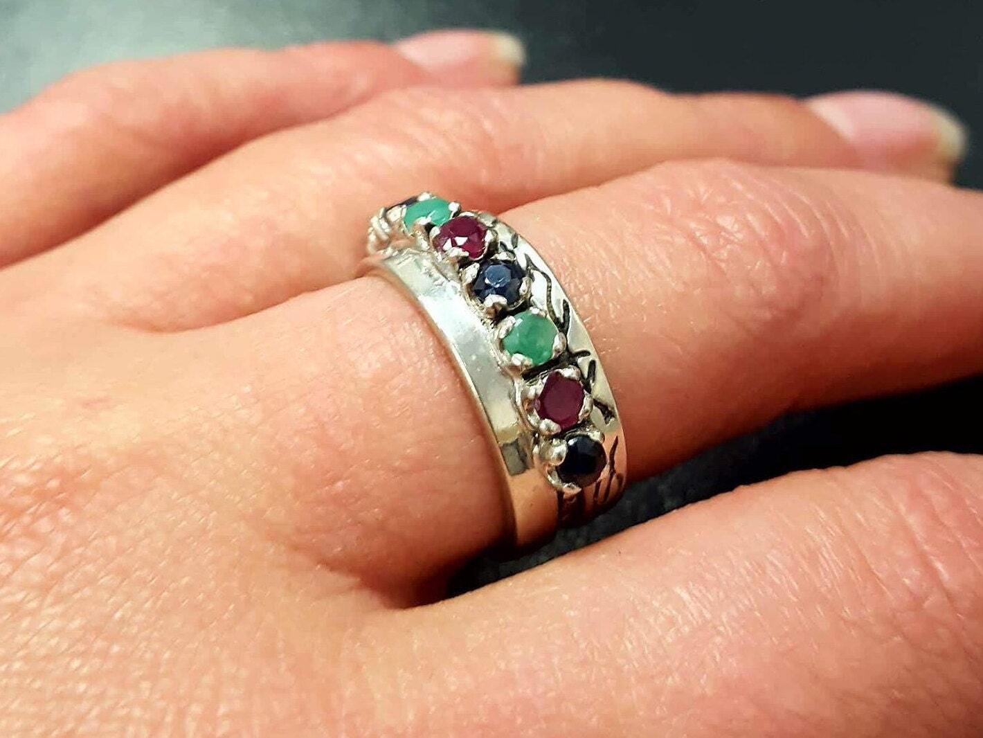 Half Eternity Band, Emerald Ring, Sapphire Ring, Ruby Ring, Wide Band Ring, Multistone Ring, Vintage Eternity Ring, Solid Silver Ring