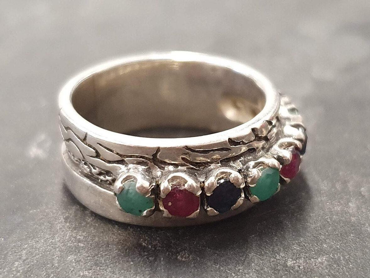 Half Eternity Band, Emerald Ring, Sapphire Ring, Ruby Ring, Wide Band Ring, Multistone Ring, Vintage Eternity Ring, Solid Silver Ring