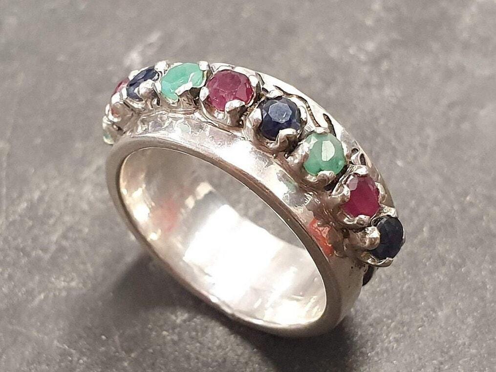 Half Eternity Band, Emerald Ring, Sapphire Ring, Ruby Ring, Wide Band Ring, Multistone Ring, Vintage Eternity Ring, Solid Silver Ring