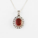 Carnelian Pendant - Red Oval Necklace - Vintage Halo Necklace