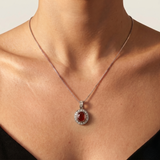 Carnelian Pendant - Red Oval Necklace - Vintage Halo Necklace