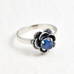 Sapphire Flower Ring, Real Sapphire Ring, Natural Sapphire, Blue Sapphire Ring, Silver Flower Ring, Vintage Blue Ring, Vintage Silver Ring