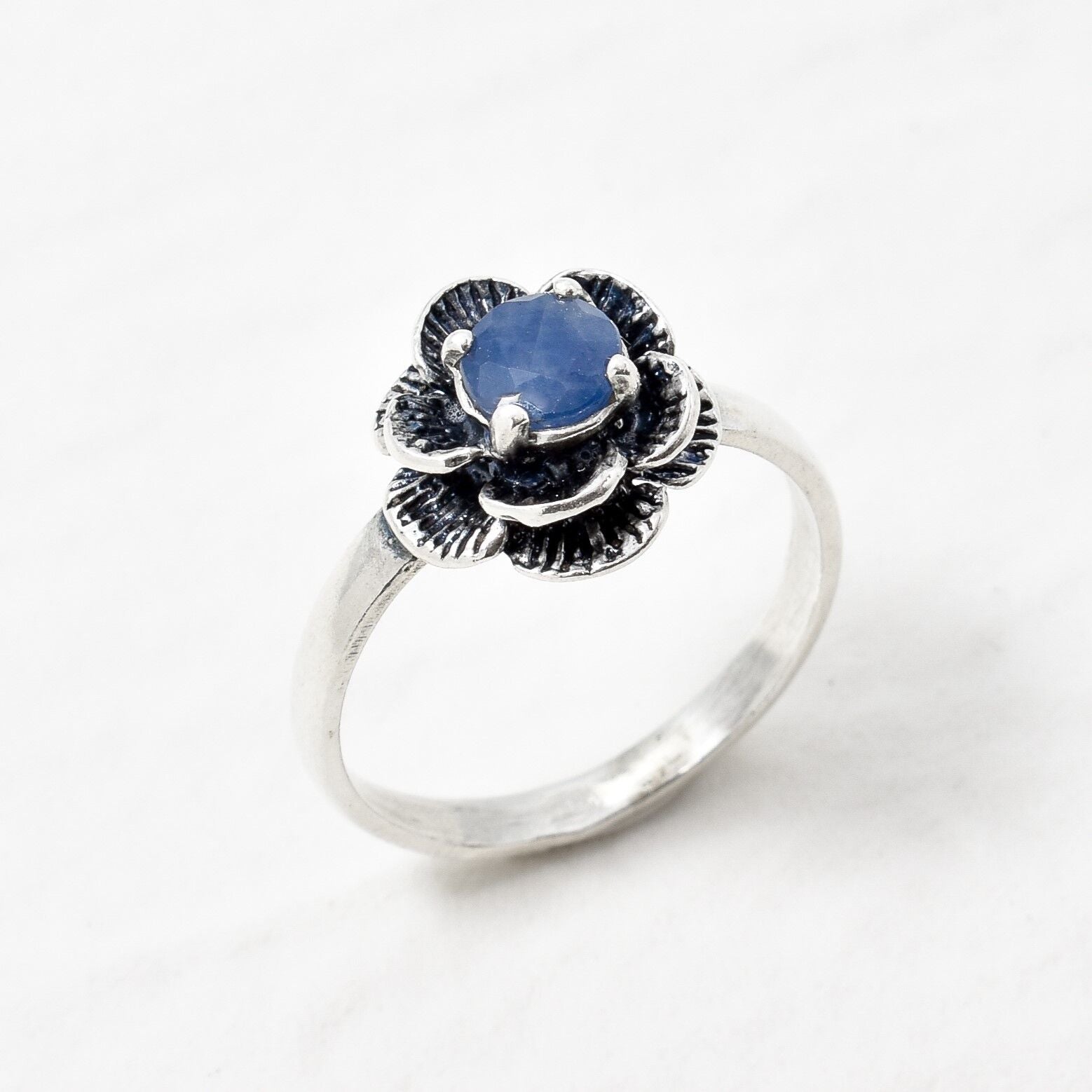 Natural Sapphire Ring made in 925 Sterling Silver with Round Natural Blue Sapphire in Prong setting, September Birthstone gift idea, symbolizes sincerity, truth, and faithfulness, ideal for everyday wear and perfect for birthday gifting and special occasions.