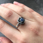 Sapphire Flower Ring, Real Sapphire Ring, Natural Sapphire, Blue Sapphire Ring, Silver Flower Ring, Vintage Blue Ring, Vintage Silver Ring