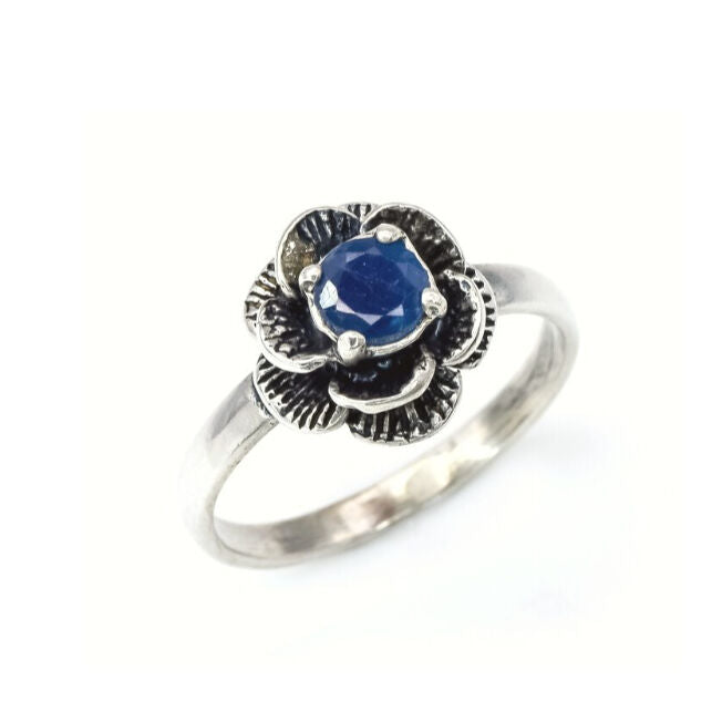 Sapphire Flower Ring, Real Sapphire Ring, Natural Sapphire, Blue Sapphire Ring, Silver Flower Ring, Vintage Blue Ring, Vintage Silver Ring