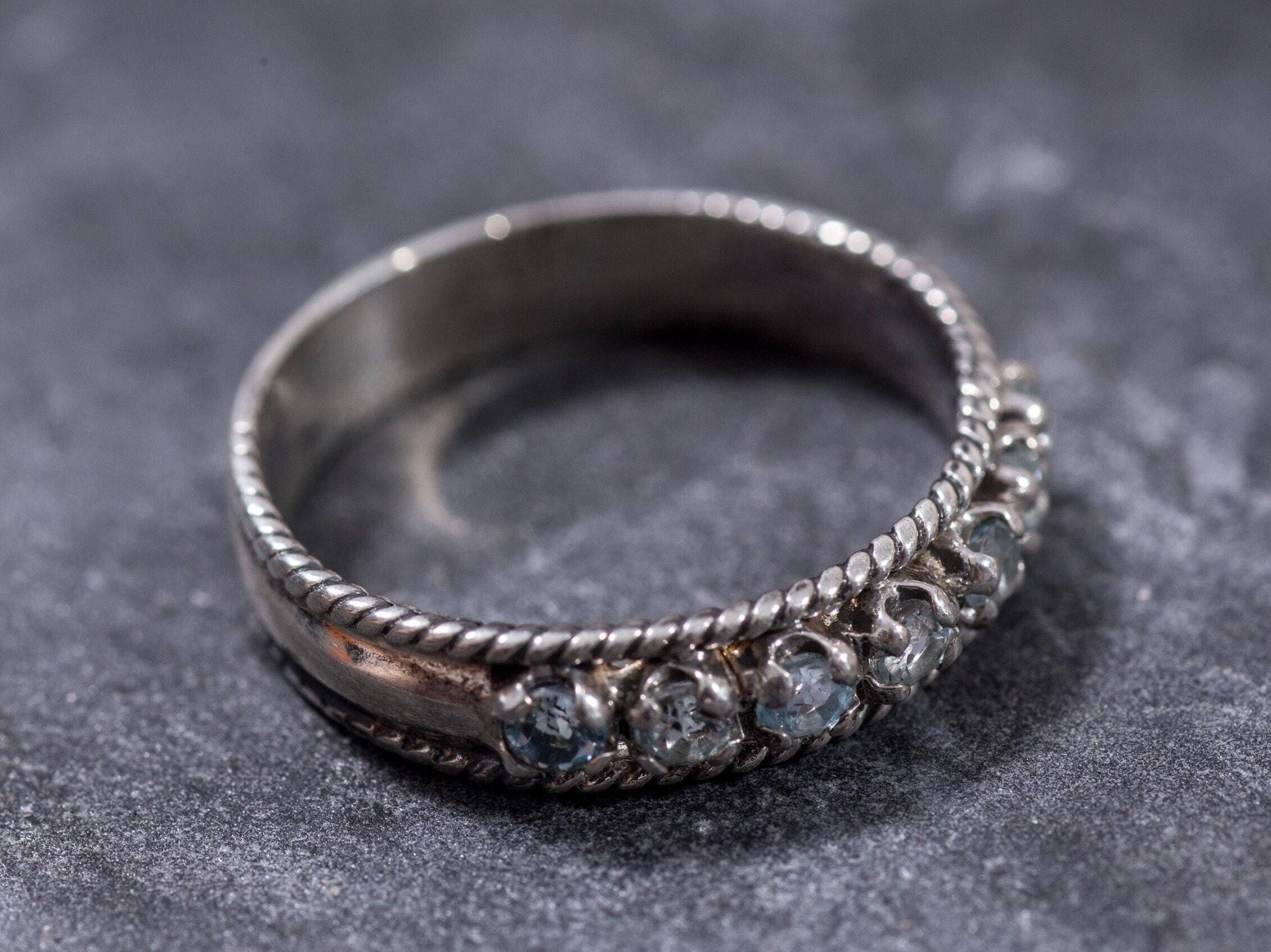 Half Eternity Ring, Bezel Ring, Blue Topaz Ring, Bridal Band, Natural Blue Topaz, Solid Silver Ring, Pure Silver, Sterling Silver Ring