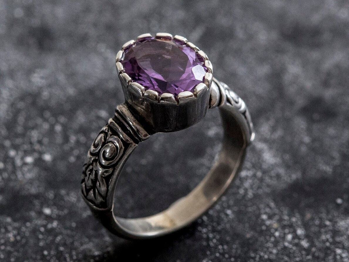 Tribal Amethyst Ring, Amethyst Ring, Natural Amethyst, February Birthstone, Vintage Rings, Purple Amethyst, Solid Silver Ring, Amethyst