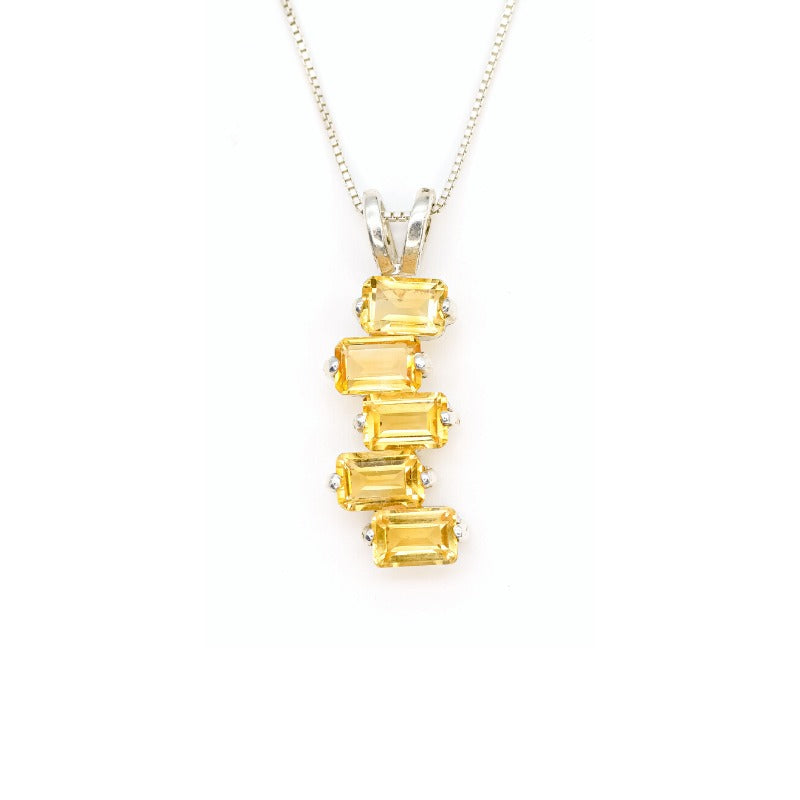 Citrine Pendant, Natural Citrine, Baguette Pendant, November Pendant, November Birthstone, Emerald Cut Pendant, Citrine Necklace, 925 Silver