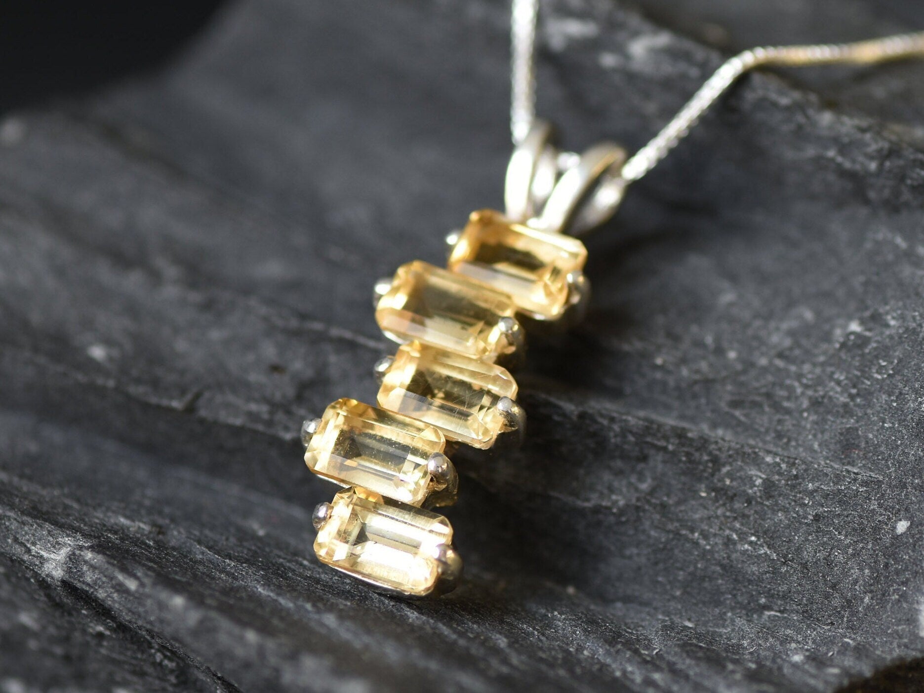 Citrine Pendant, Natural Citrine, Baguette Pendant, November Pendant, November Birthstone, Emerald Cut Pendant, Citrine Necklace, 925 Silver