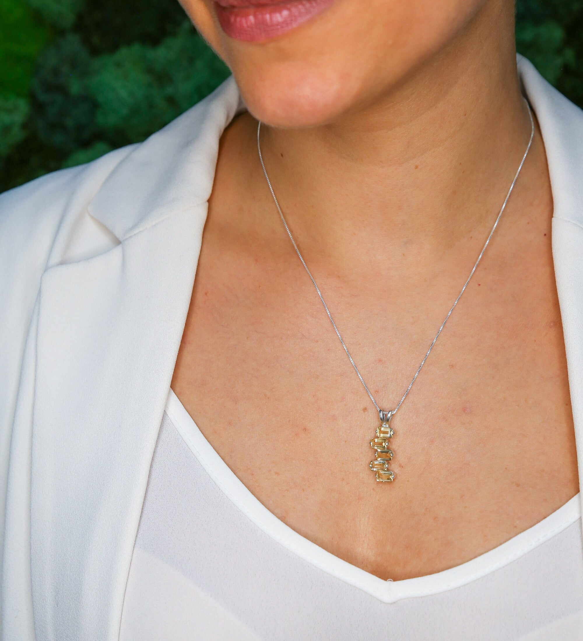 Citrine Pendant, Natural Citrine, Baguette Pendant, November Pendant, November Birthstone, Emerald Cut Pendant, Citrine Necklace, 925 Silver