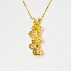 Citrine Baguette Pendant - Natural Citrine Necklace - Gold Citrine Pendant