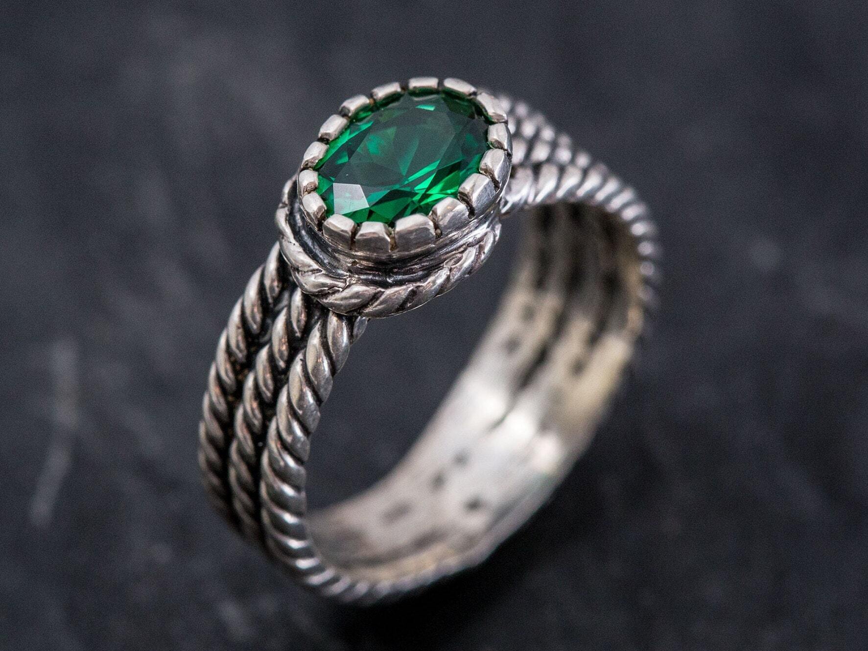 Created Emerald Ring made in 925 Sterling Silver with Oval Created Green Emerald in Prong setting, May Birthstone gift idea, symbolizes, ideal for everyday wear and perfect for birthday gifting and special occasions.