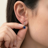 Natural Sapphire Earrings in 925 Sterling Silver, featuring a round blue sapphire, perfect for September birthdays and special occasions.