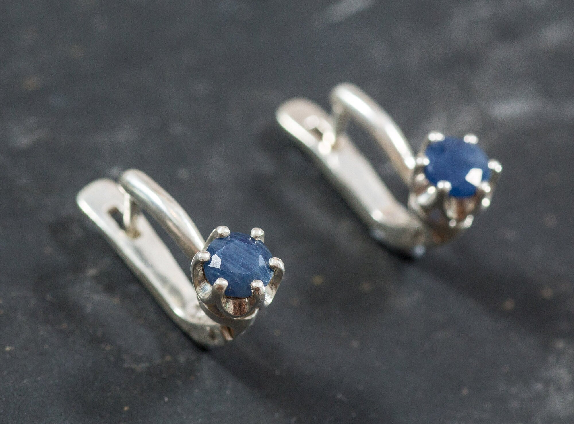 Natural Sapphire Earrings made in 925 Sterling Silver with Round Natural Blue Sapphire in Solitaire setting, September Birthstone gift idea, symbolizes sincerity, truth, and faithfulness, ideal for everyday wear and perfect for birthday gifting and special occasions.