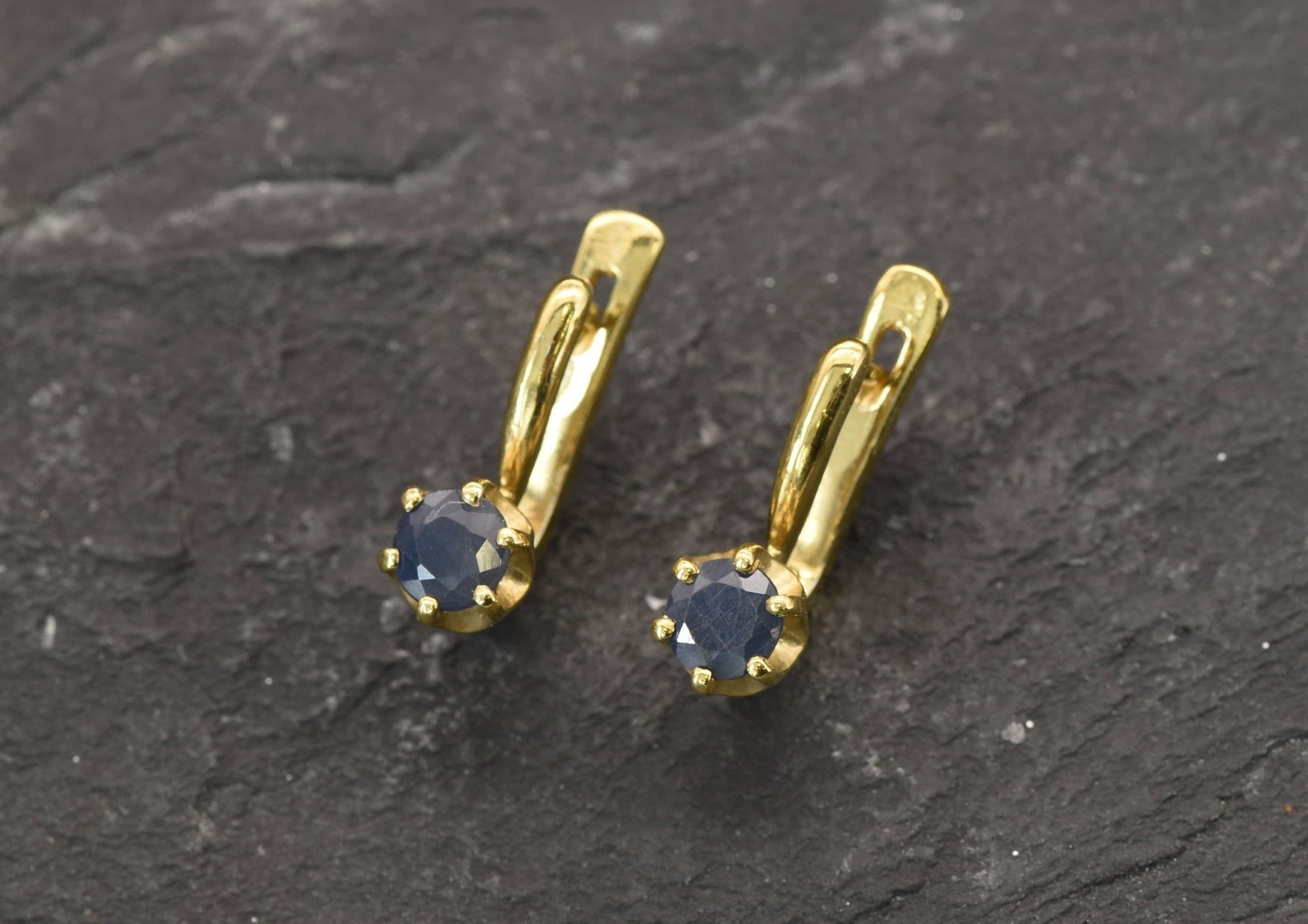 Dainty Sapphire Earrings - Blue Gemstone Earrings - Sapphire Solitaire Earrings