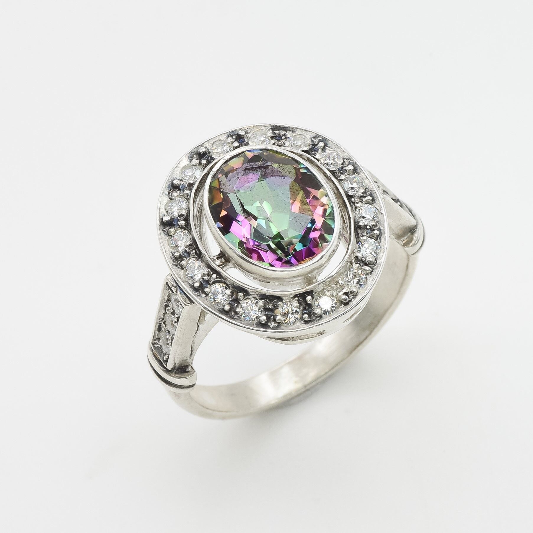 Mystic Topaz Ring, Natural Mystic Topaz, December Birthstone, Victorian Topaz Ring, Purple Vintage Ring, Purple Topaz Ring, 925 Silver Ring