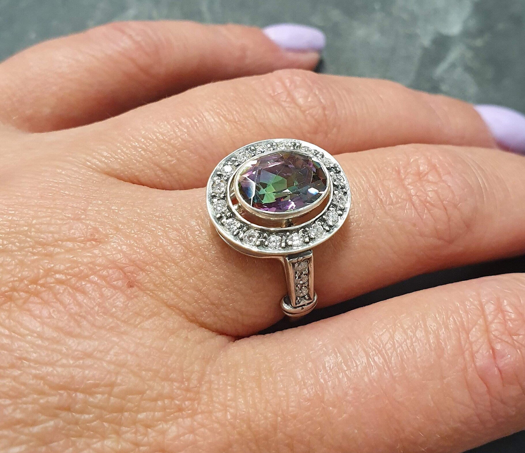 Mystic Topaz Ring, Natural Mystic Topaz, December Birthstone, Victorian Topaz Ring, Purple Vintage Ring, Purple Topaz Ring, 925 Silver Ring