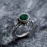 Created Emerald Ring made in 925 Sterling Silver with Round Created Green Emerald in Prong setting, May Birthstone gift idea, symbolizes, ideal for everyday wear and perfect for birthday gifting and special occasions.