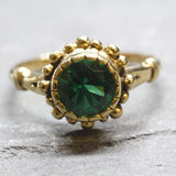 Round Emerald Gold Ring, Flower Emerald Ring, Emerald Vintage Ring