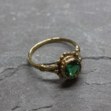 Round Emerald Gold Ring, Flower Emerald Ring, Emerald Vintage Ring