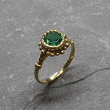 Round Emerald Gold Ring, Flower Emerald Ring, Emerald Vintage Ring