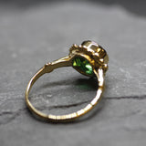 Round Emerald Gold Ring, Flower Emerald Ring, Emerald Vintage Ring