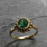 Round Emerald Gold Ring, Flower Emerald Ring, Emerald Vintage Ring