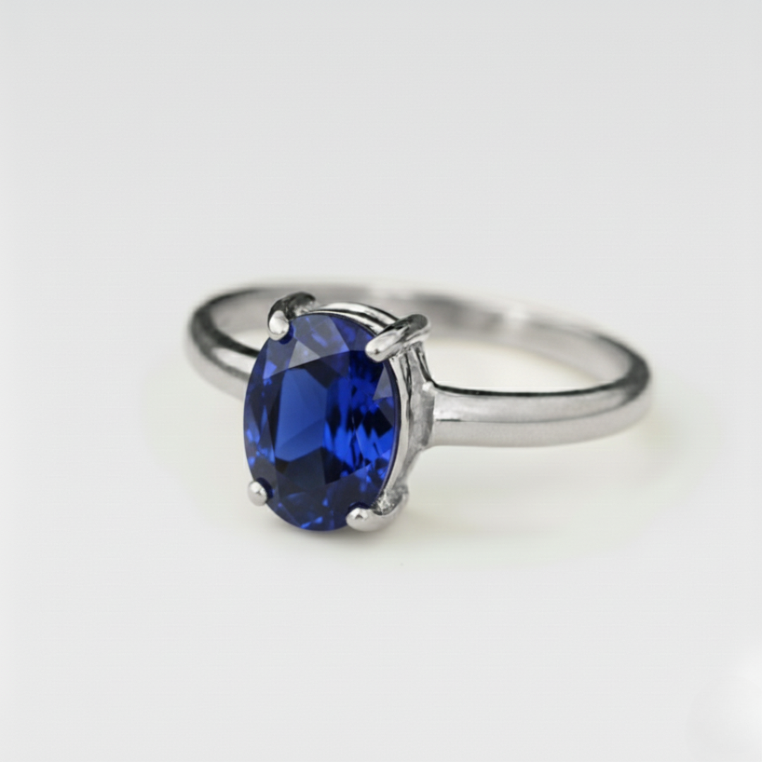 Elegant Created Sapphire Ring in 925 Sterling Silver, perfect for September birthdays, symbolizing loyalty and devotion.