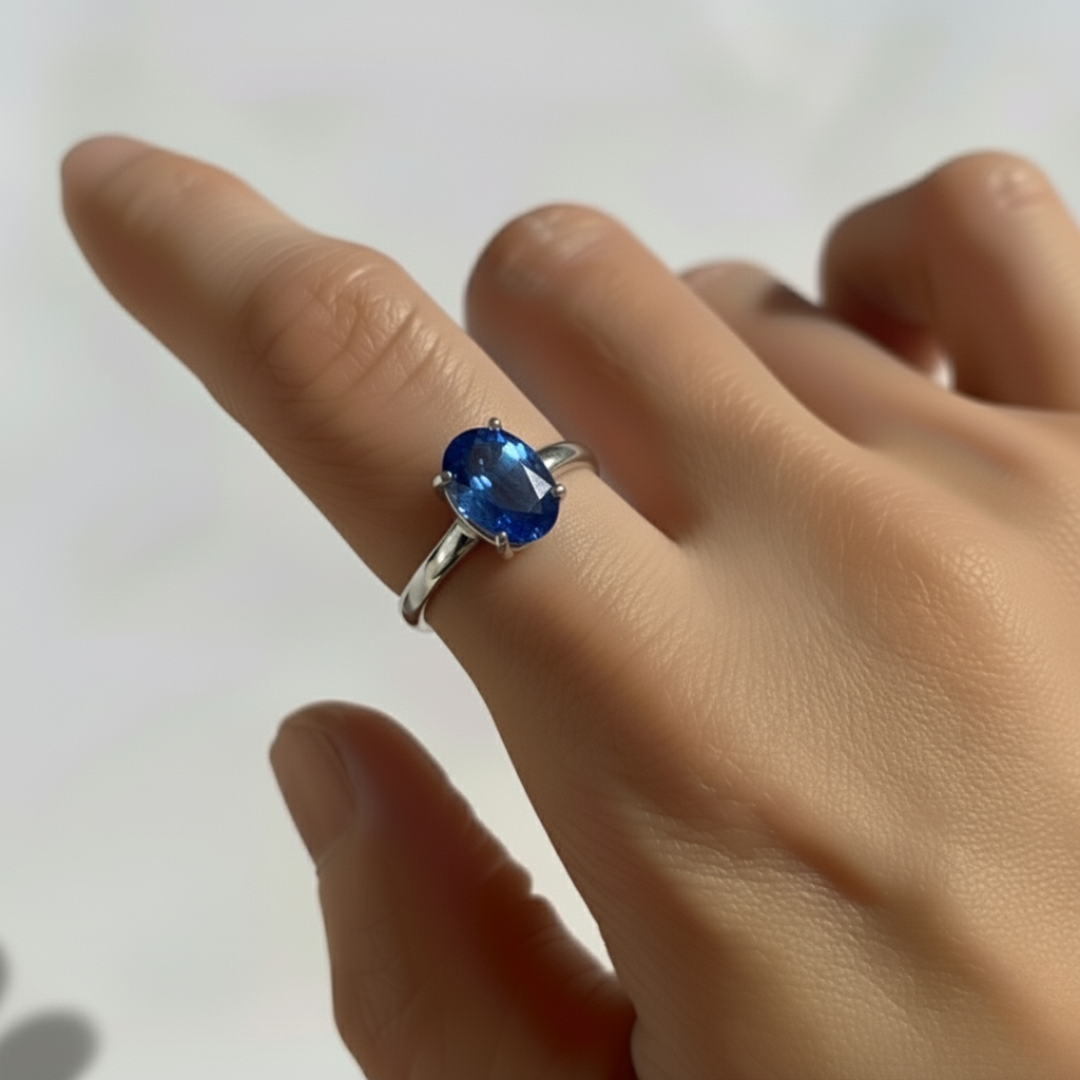 925 Sterling Silver Created Sapphire Ring, September Birthstone, symbolizes sincerity and faithfulness, perfect for gifting and everyday wear.