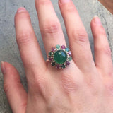 Stylish 925 Sterling Silver ring featuring a Round Created Green Emerald in Halo design, perfect for daily elegance and gifting.
