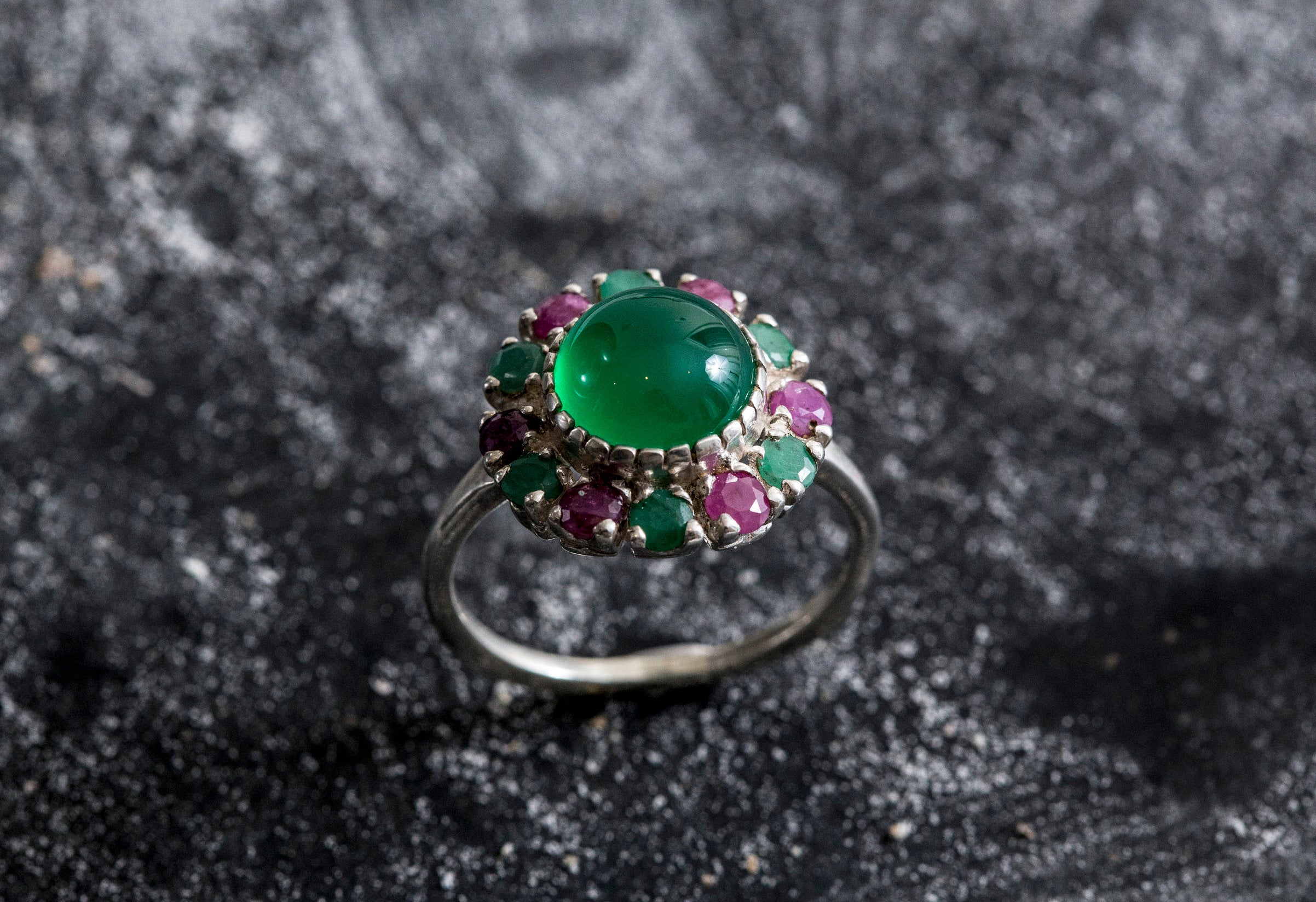 Created Emerald Ring made in 925 Sterling Silver with Round Created Green Emerald in Halo setting, May Birthstone gift idea, symbolizes, ideal for everyday wear and perfect for birthday gifting and special occasions.