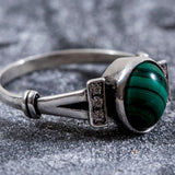 Malachite Ring - Green Vintage Ring - Malachite Bezel Ring