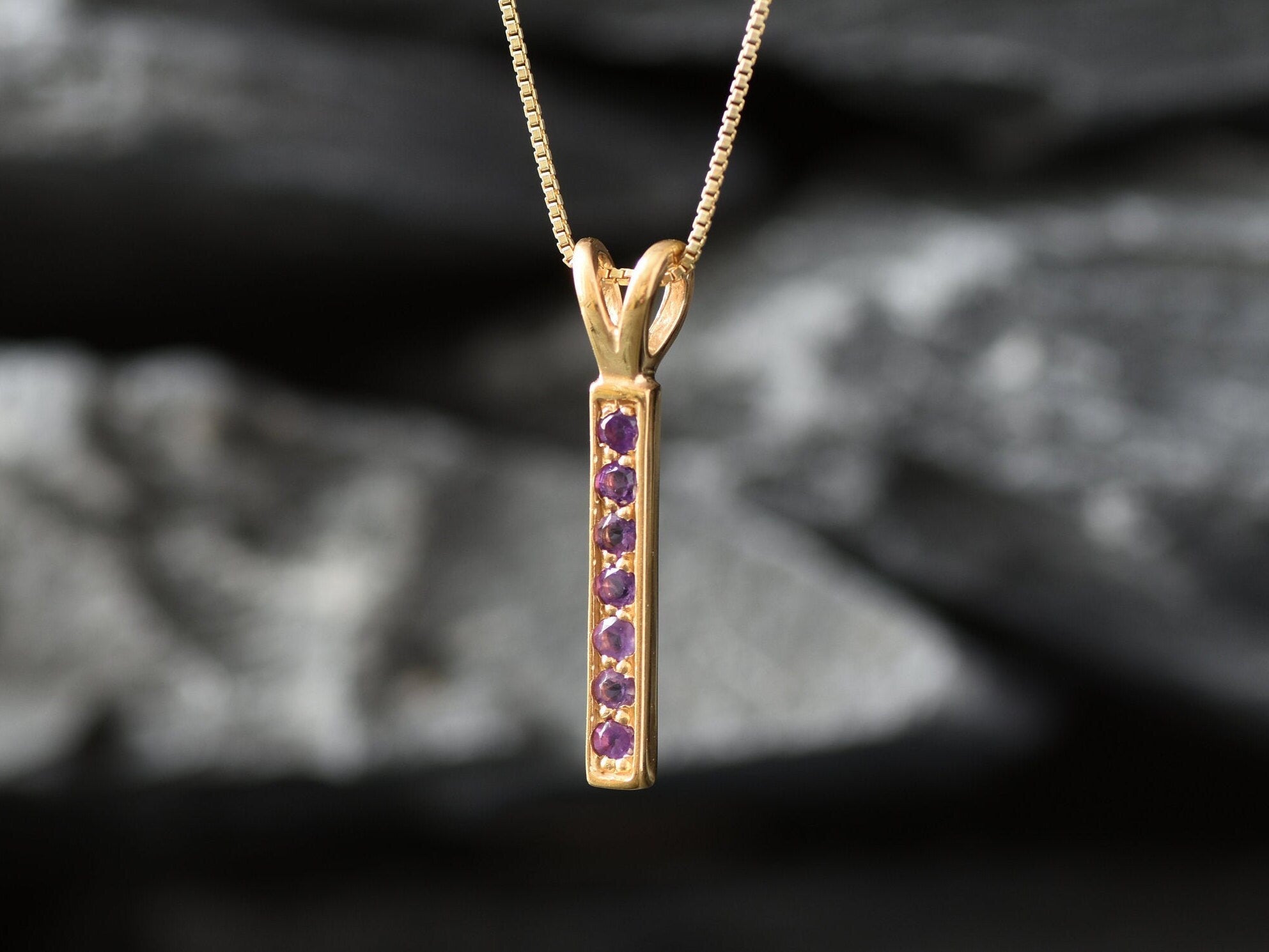 Amethyst Pendant, Purple Gold Necklace, Natural Amethyst, February Birthstone, February Necklace, Bar Pendant, Line Necklace, Gold Vermeil