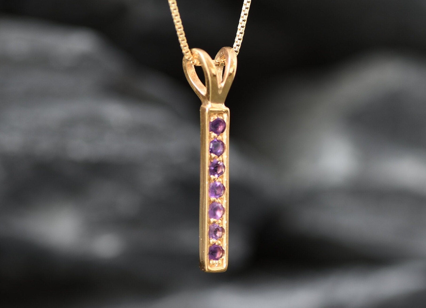 Amethyst Pendant, Purple Gold Necklace, Natural Amethyst, February Birthstone, February Necklace, Bar Pendant, Line Necklace, Gold Vermeil