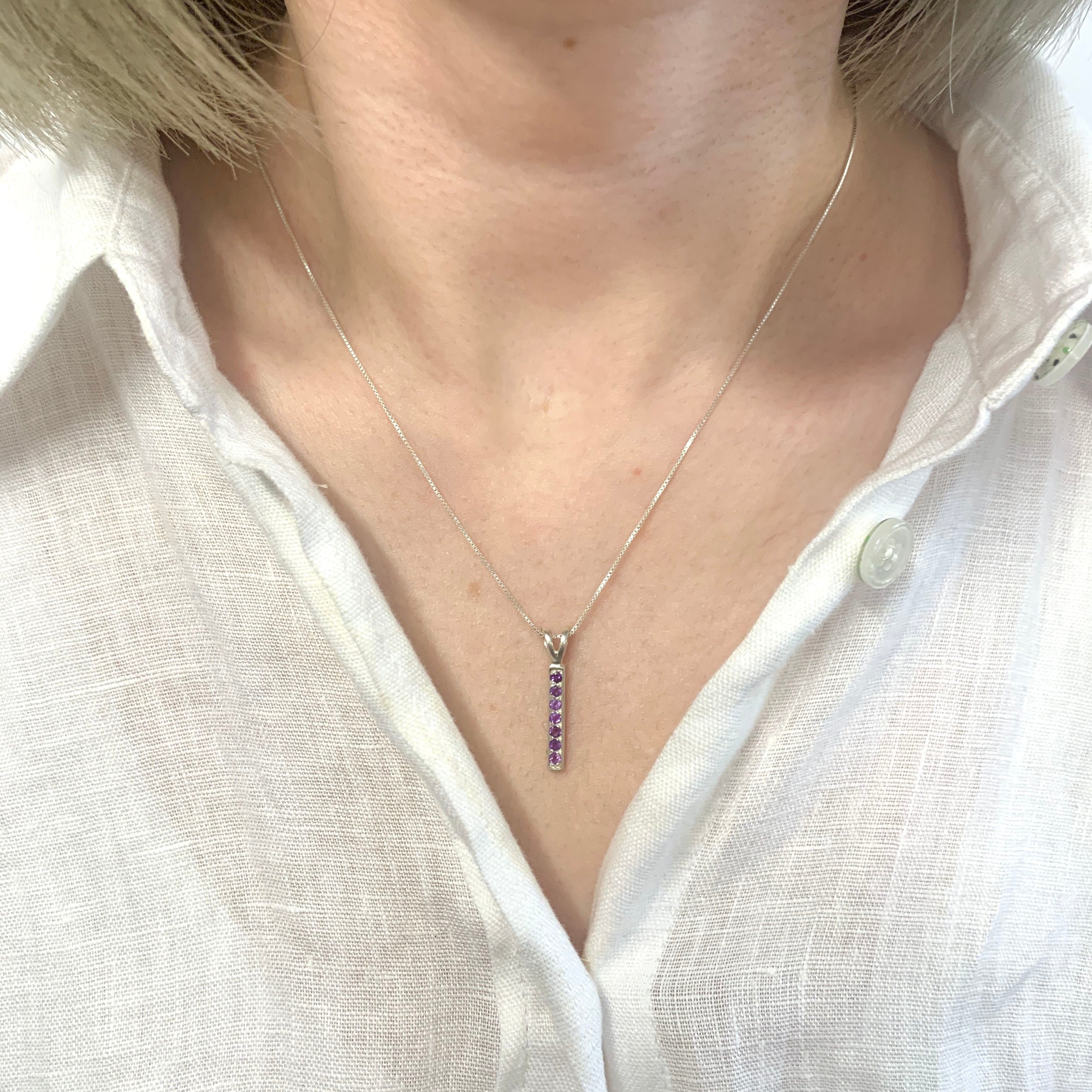 Amethyst Pendant, Purple Gold Necklace, Natural Amethyst, February Birthstone, February Necklace, Bar Pendant, Line Necklace, Gold Vermeil(3)