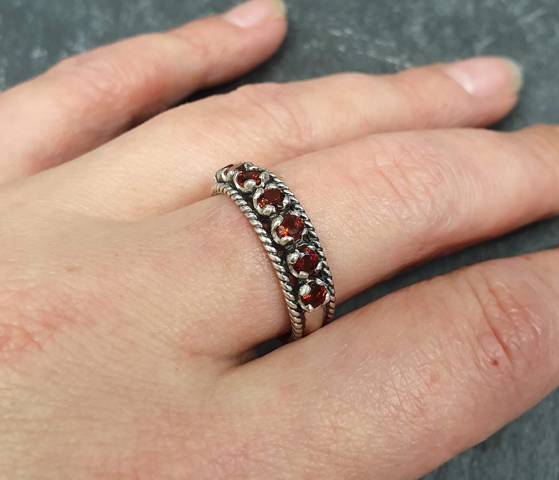 Half Eternity Band, Garnet Band, Natural Garnet, January Ring, Garnet Ring, Half Eternity Ring, January Birthstone, Vintage Silver Band