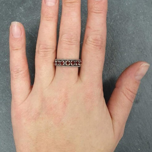 Half Eternity Band, Garnet Band, Natural Garnet, January Ring, Garnet Ring, Half Eternity Ring, January Birthstone, Vintage Silver Band(1)