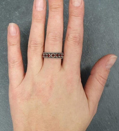 Half Eternity Band, Garnet Band, Natural Garnet, January Ring, Garnet Ring, Half Eternity Ring, January Birthstone, Vintage Silver Band(1)