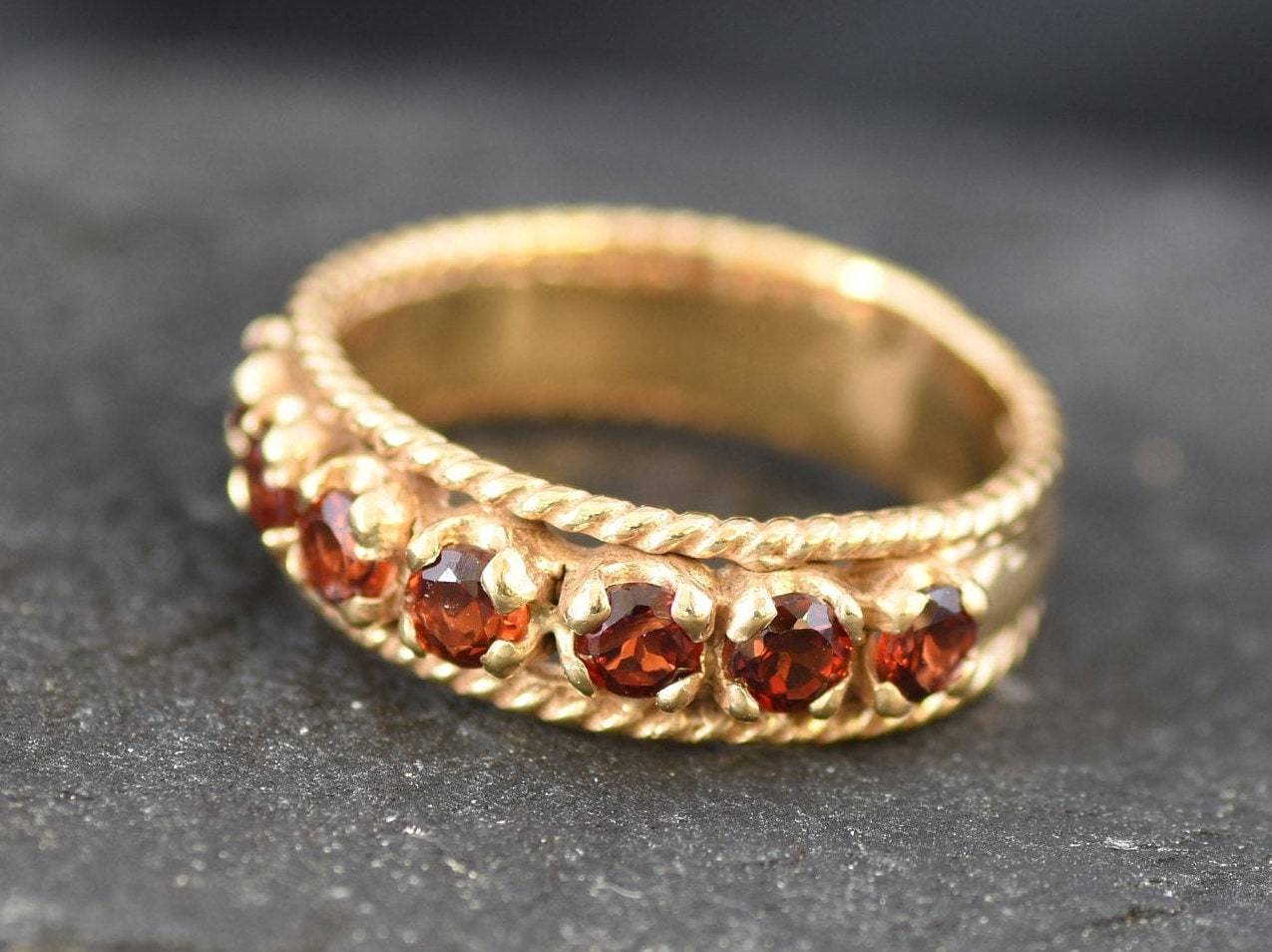 Half Eternity Band, Garnet Band, Natural Garnet, January Ring, Garnet Ring, Half Eternity Ring, January Birthstone, Vintage Silver Band(1)