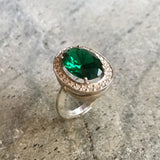 Victorian Emerald Ring - Emerald Statement Ring - Halo Emerald Ring