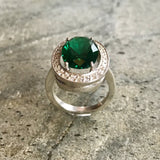 Victorian Emerald Ring - Emerald Statement Ring - Halo Emerald Ring