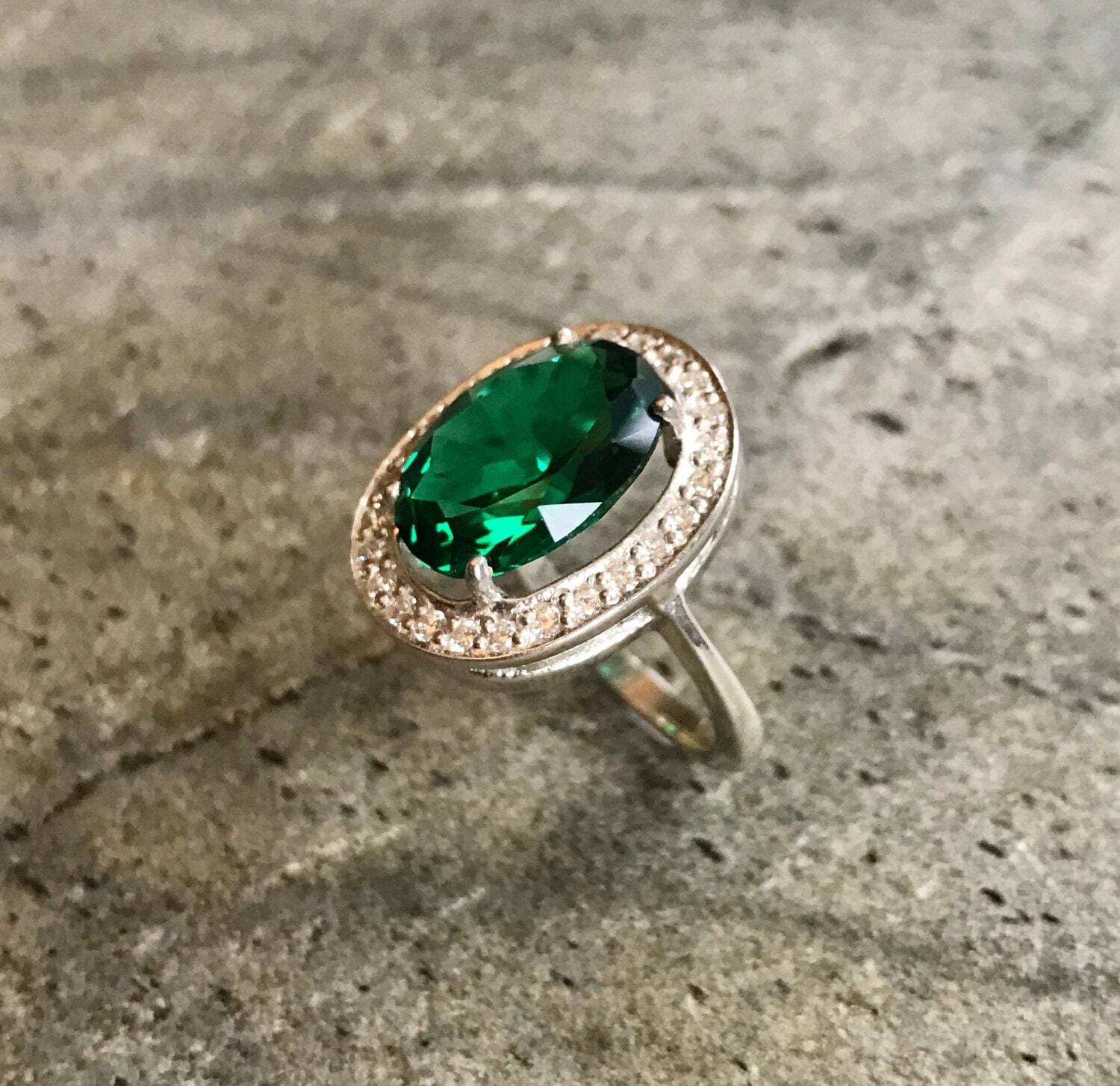 Created Emerald Ring made in 925 Sterling Silver with Oval Created Green Emerald in Prong setting, May Birthstone gift idea, symbolizes, ideal for everyday wear and perfect for birthday gifting and special occasions.