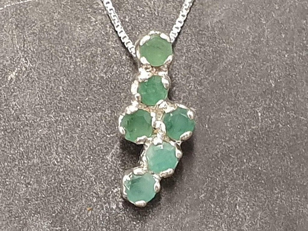Elegant 925 Sterling Silver Natural Emerald Pendant, featuring round green emerald, perfect for May birthdays and special occasions.