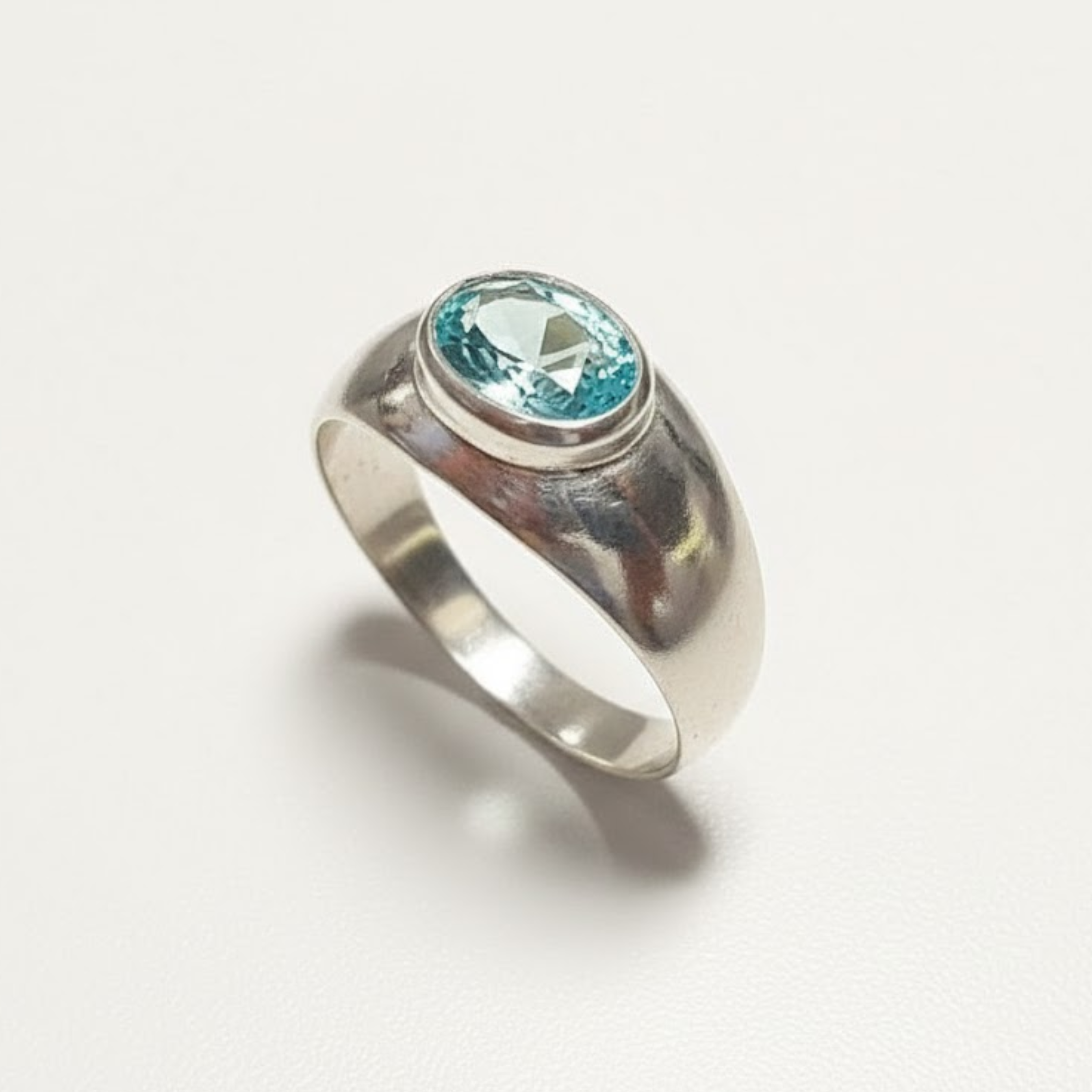 Created Aquamarine Ring made in 925 Sterling Silver with Oval Created Blue Aquamarine in Bezel setting, March Birthstone gift idea, symbolizes courage & good luck, ideal for everyday wear and perfect for birthday gifting and special occasions.