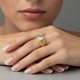 Beautiful 18k Gold Vermeil Aquamarine Ring featuring a stunning oval stone, perfect for birthdays and special occasions.